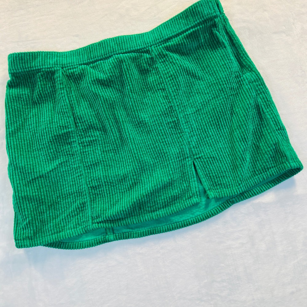 Aerie Green Corduroy Mini Skirt High Waisted Front Slit Size Small